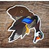 Chocolate Labrador Retriever with Wood Duck