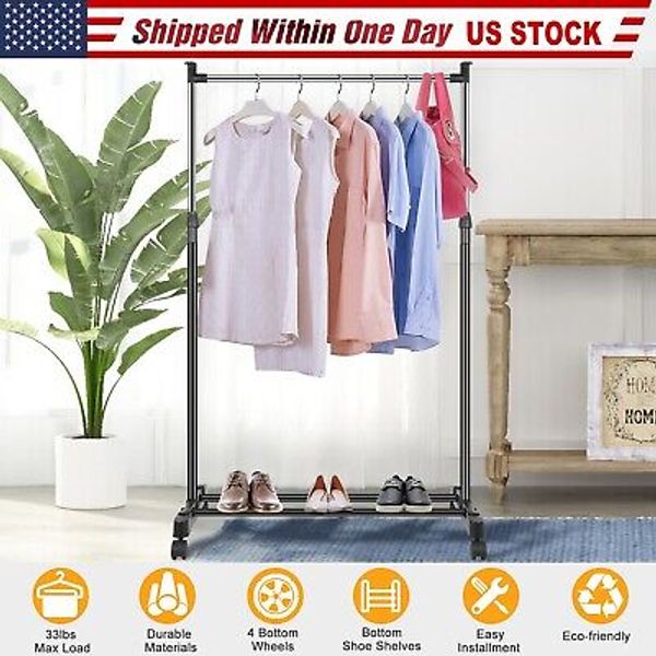 Heavy Duty Clothing Rack Rolling Collapsible Clothes Garment Rack Stand W/Wheels