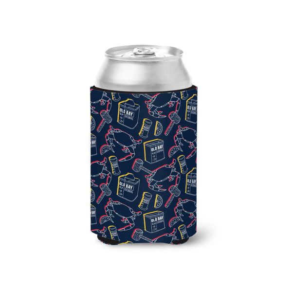 Stencil Outline OLD BAY Crab & Mallet (Navy) / Can Cooler - 1 / Blue