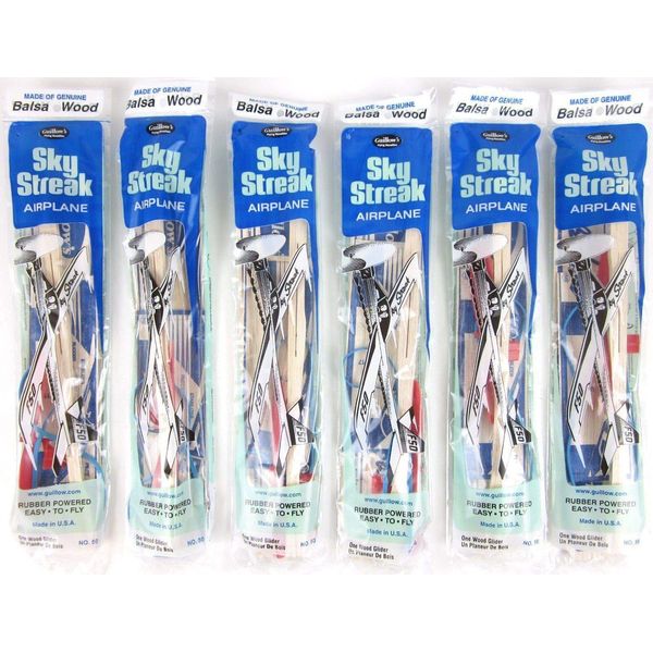 Guillow 6 Sky Streak Rubber Band Powered Balsa Wood Airplanes Kits