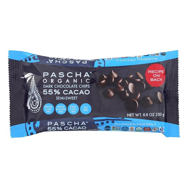 PASCHAPascha Organic Allergen-Free Semi-Sweet Dark Chocolate Chips 55 Percent Cacao 8.8 Ounce Pack of 6 (Total 52.8 Ounce)