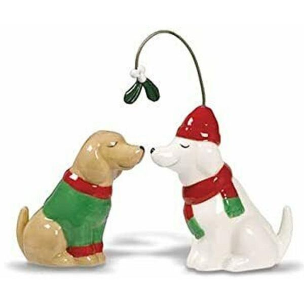 Golden and  White Retrievers Mistletoe Pets Ceramic Salt and Pepper Shakers