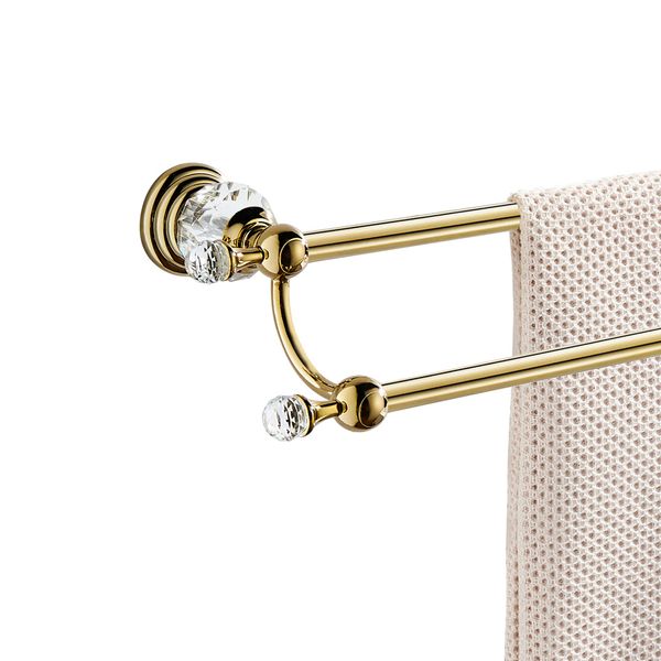 WINCASE Crystal Towel Holder Double, Adjustable Gold Towel Bar 18 to 30 Inch, Towel Rack Rail for Bathroom Wall Mounted