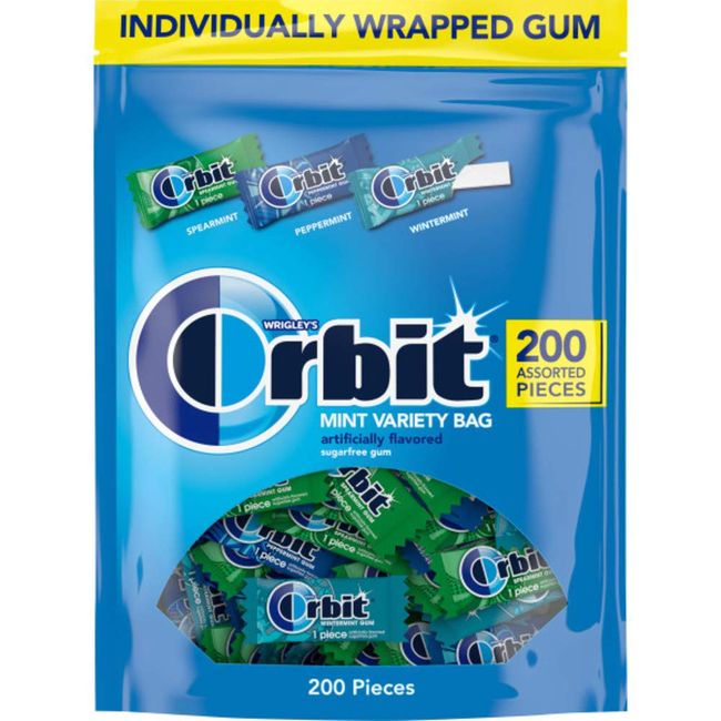 ORBIT Peppermint, Spearmint, & Wintermint Assorted Sugar Free Chewing Gum Bulk Pack, 13.4 oz 200-Piece Bag