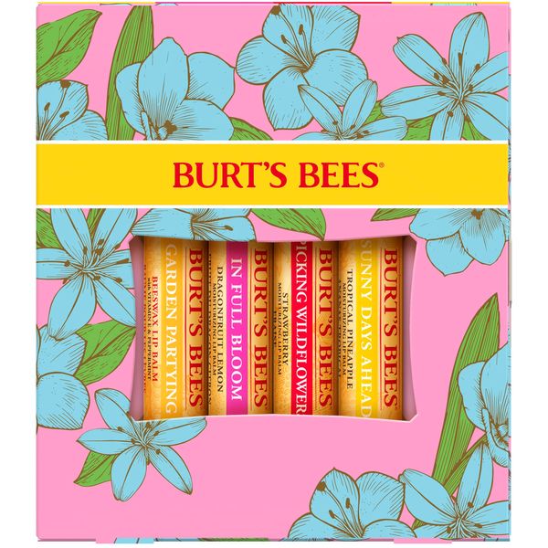 Burt's Bees Lip Balm Spring Gifts, Lip Care for All Day Hydration, In Full Bloom Set - Beeswax, Dragonfruit Lemon, Tropical Pineapple & Strawberry, 4 Pack (Packaging May Vary)