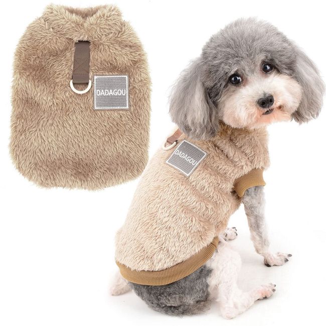 Zunea Fleece Winterjacke für Kleine Hunde Warme Wintermäntel Pullover Sweater Weich Fuzzy Welpen Kleidung mit D-Ring für Geschirr Leine Kaltes Wetter Haustier Bekleidung für Chihuahua Katzen Braun S