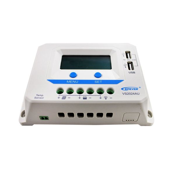 Epever® VS2024AU PWM Charge Controller 20 A, 12 V/24 V with LCD Display, USB Connection