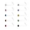 10pcs Clear Acrylic Nose Studs L-Shape Coloured Gem Retainer Piercing- 20G