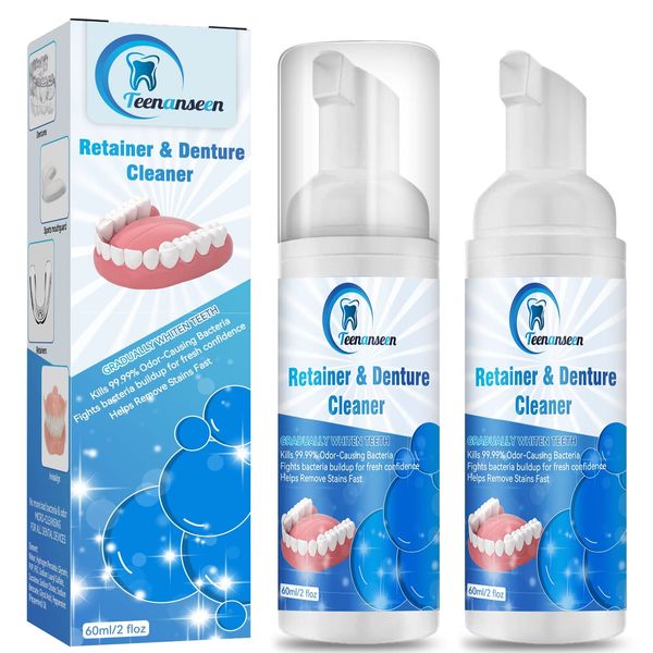 Aligner Cleaner, 2 Pack Denture Cleaner and Whitener Paste Foam Perfect for Sports Mouth Guard and Denture, Fast-Acting Alternative to Retainer Cleaner Tablets, Whitens Teeth and Fights Bad Breath