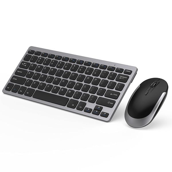 Compact Wireless Keyboard Mouse, 2.4GHz Ultra Thin Small Wireless Keyboard Mouse Combo for Desktop, Laptop (Black and Gray)