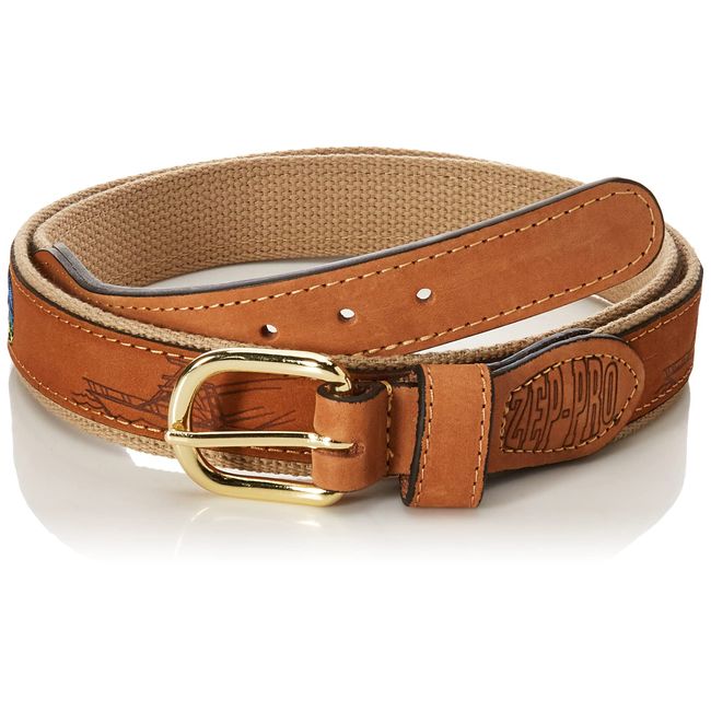 ZEP-PRO Men's Tan Leather Embroidered Dolphin Belt, 38-Inch, Tan/Buff