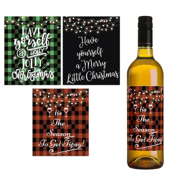 Pack of 3 Christmas Wine Bottle Stickers (120 x 100 mm) Waterproof Labels Packwith #S9078