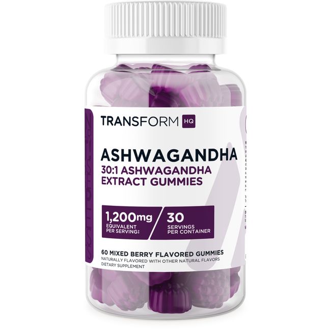 TransformHQ Ashwagandha Gummies 1200mg Equivalent (30 Servings, Mixed Berry)