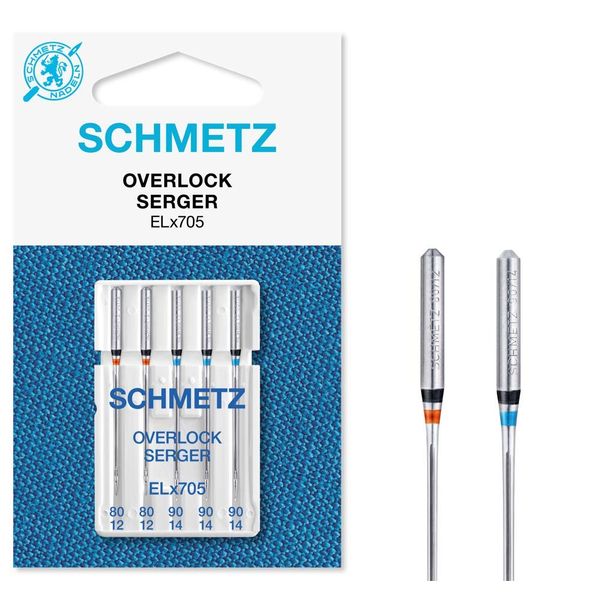 SCHMETZ Domestic Sewing Machine Needles | 5 Overlock Needles | ELx705 and SY 2022 | Needle size 2x80/12 and 3x90/14 | Suitable for working with a wide array of materials | Can be used on household suitable overlock machines