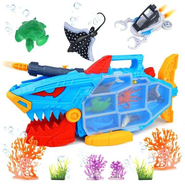 CORPER TOYS Shark Submarine Toys for Kids with Sea Animals and Vehicle Storage Carrier Toy Playset for Boys Toddler Gift for Birthday Christmas