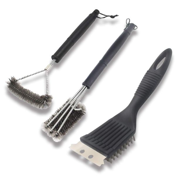 PIENSE Lapensee Barbecue Brush, Grill Brush, For Nets/Griddles, Camping, BBQ, Set of 3, Gear, Tool, Metal Brush, Cleaning, Strong Cleaning, Scraper