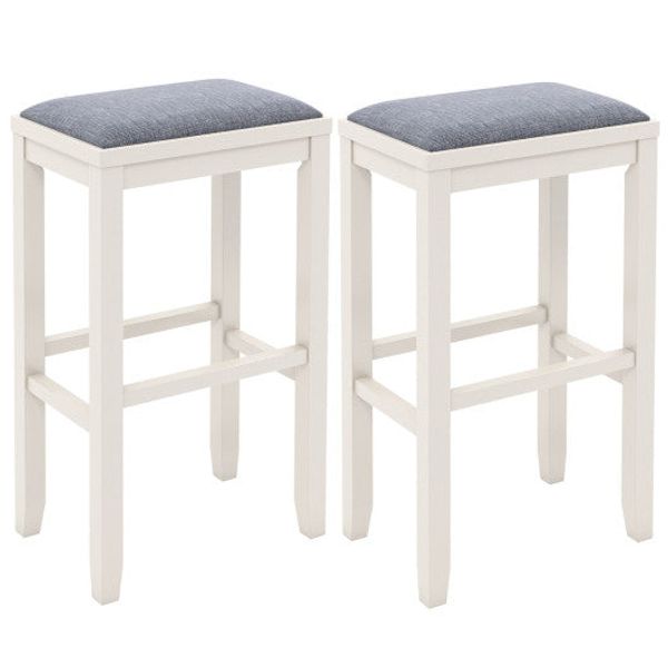 2 Pieces 31 Inch Upholstered Bar Stool Set with Solid Rubber Wood Frame and Footres-Griege