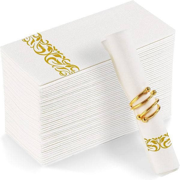 YIDUHAO Gold Napkins,Disposble Cloth Like Napkins, Dinner Napkins,Disposble Hand Towels, Linen-Feel Paper Napkins,12x17inch,Pack of 50