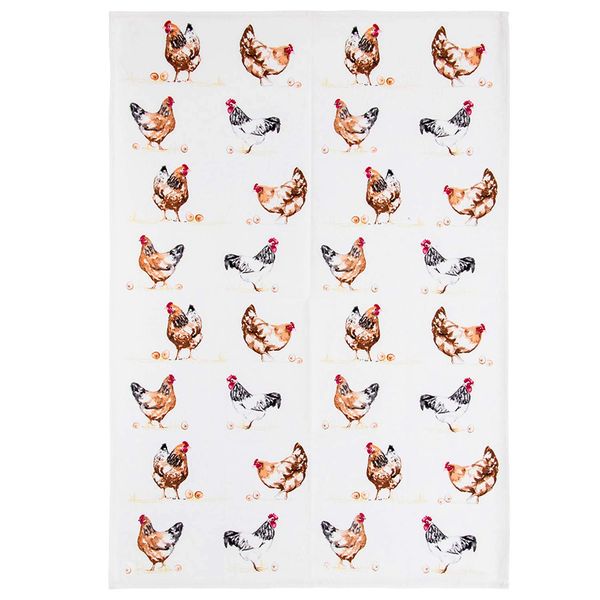 Lesser & Pavey Tea Towel - Chicken Design - GREY - Kitchen Accessories - Chickens Dish Cloth