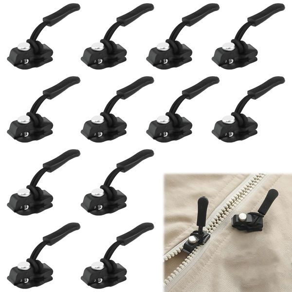 12PCS Zipper Repair Kit with 3 Sizes Removable Zipper Puller Replacement Spare Zipper Pullers Instant Zip Fixer for Luggage, Backpacks, Clothes （Black）