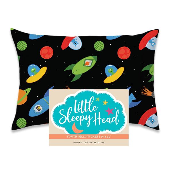 Little Sleepy Head Youth Pillow Case - 100% Made Cotton & Hypoallergenic Pillow Case - Snug Fit Envelope Pillowcase Enclosure - Youth Pillow 16x22 Size - (Space 'N Rockets) Design Travel Pillow Cover