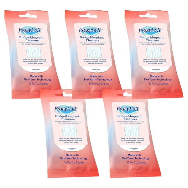 Proxysoft Dental Floss for Bridges and Implants 5 Packs - Floss Threaders for Br