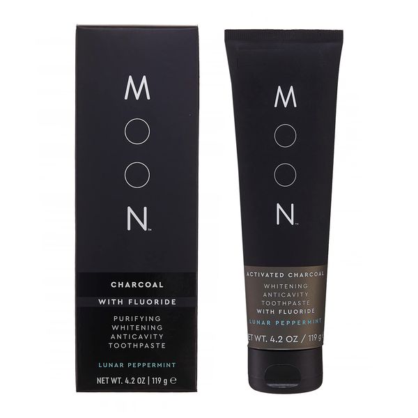 MOON Charcoal Whitening Stain Removal Toothpaste, Fluoride, Cavity Protection, Lunar Peppermint for Fresh Breath, for Adults 4.2 oz