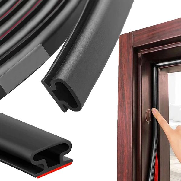 6M Black D-Shape Rubber Weather Stripping Door Seal Strip, Self-Adhesive PVC Sound Proofing Door Frame Seal Draft Excluder, Window Weather Strip Replacement for 2.5-6mm Gap