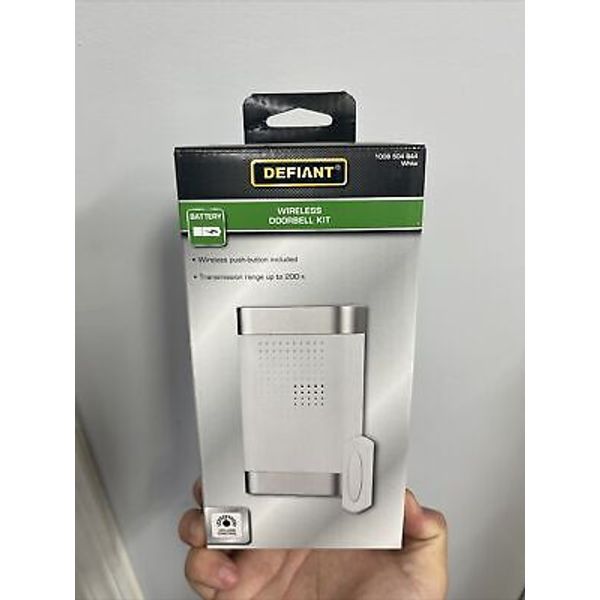 Defiant Wireless Battery Doorbell Kit wit Wireless Push Button, White and Nickel