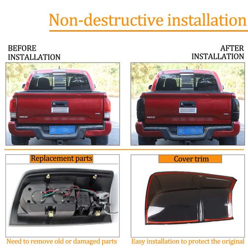 CHEAYAR Tail Light Lamp Cover Guard Trim Frame Bezels Compatible with Toyota Tacoma 2016-2020 2021 2022,This Tail Lights Reverse Lights Cover Trims Made of ABS Material.（Smoke Black Cover Trim）