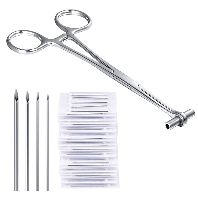 DJCIW Septum Clamps with 20Pcs Piercing Needles 14G 16G 18G 20G,Surgical Stainless Steel Septum Forceps for Nose Septum Piercing