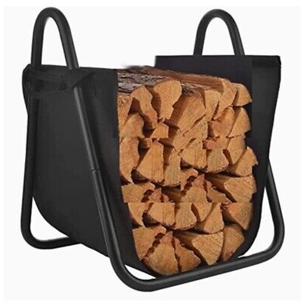 Heavy Duty Fireplace Log Holder with Removable Canvas Firewood Carrier