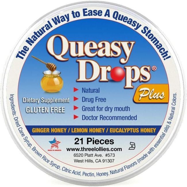 Queasy Drops Plus Honey & Pectin | 21 Drops | Chemo, Motion Sickness,...