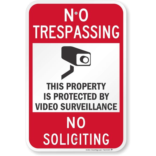 SmartSign "No Trespassing - Video Surveillance, No Soliciting" Sign | 12" x 18" Aluminum