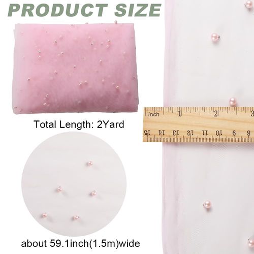 GORGECRAFT 1.6x2 Yards Pink Mesh Table Cloth Runner Blushing Bridal Veil Tablecloth Pearl Tulle Lace Fabrics Wedding Arch Decorations Chiffon Covers for Birthday Party Arch Event Dining Tables