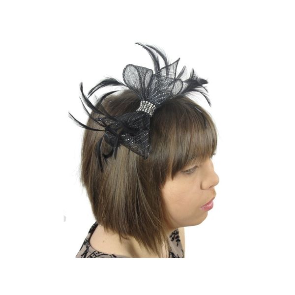 Black Lurex Crystal Bow Fascinator