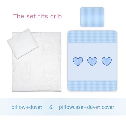 4 Piece 80x70 cm Duvet & Cover with Pillow & Pillowcase Bedding Set for Baby Crib (Heart Blue)