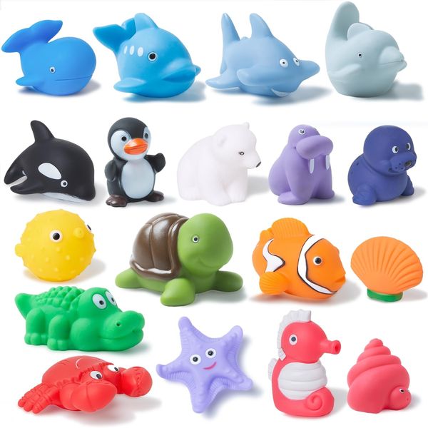 XY-WQ Bath Toys No Hole, for Infants 6-12& Toddlers 1-3, No Hole Bathtub Toys (Sea Animals, 18 Pcs with Mesh Bag)