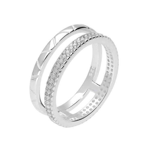 Sterling Silver & CZ Crystal Double Band Ring Size Medium