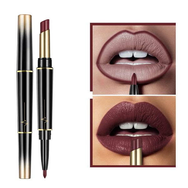 ISAKEN 2 in 1 Lippenstift Lipliner Set, Matt Lippenstift Lipliner Set Velvet Nude Lipstick Lippenkonturenstift Long Lasting Non-Stick Cup Liquid Lipstick Makeup Set