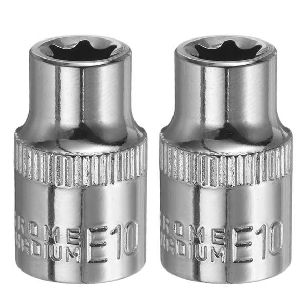 sourcing map 2pcs E-Torx Socket 3/8" Drive E10 External Torx Deep Socket CR-V 6 Point Spline Socket Star Female Bit Socket for Auto Repairs Home Maintenance DIY Hand-Making 1.2" Length