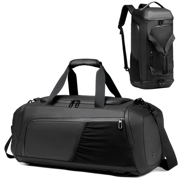 Gym Duffle Bag Waterproof Sports Duffel Bags Travel Weekender Bag for Men Women Overnight Bag with Shoes Compartment Black