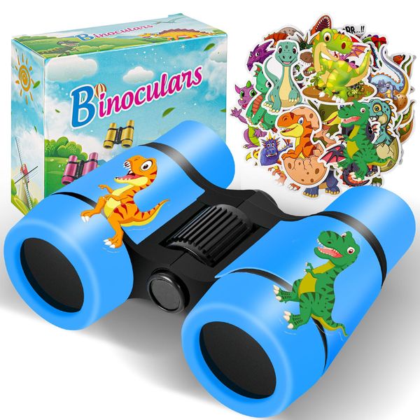 Binoculars for Kids Toys Gifts for Age 3, 4, 5, 6, 7, 8, 9 + Years Old Boys Girls, Kids Binoculars with Dinosaur Stickers Outdoor Toys for Sports and Outside Play, Bird Watching (Dinosaur)