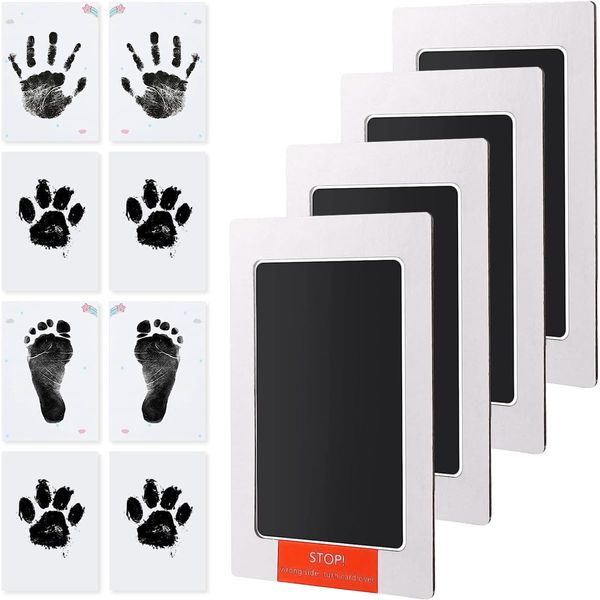 ADOV Baby Handprint and Footprint Kit, 4 Inkless Ink Pads and 8 Imprint Safe Touch Cards, Dog Paw Print Kit, Safe for Feet and Hands, Newborn Boy Girl Gifts for Baby Shower and Family Keepsake