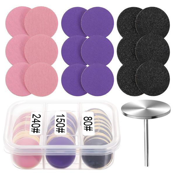 61 Pcs Sanding Paper Discs with Metal Nail Drill Bit, 25mm Pedicure Disc Replacement Sanding Disk Pedicure Supplies Tools Foot File for Electric Remover Dead Skin Callus (#80#150#240 Grit)