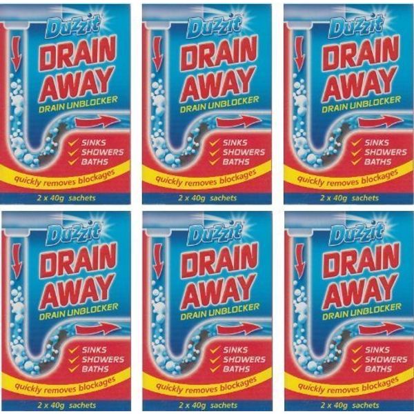 6 x Boxes Of Duzzit Drain Away - 2 x 40g Sachets Sink Drain Unblocker