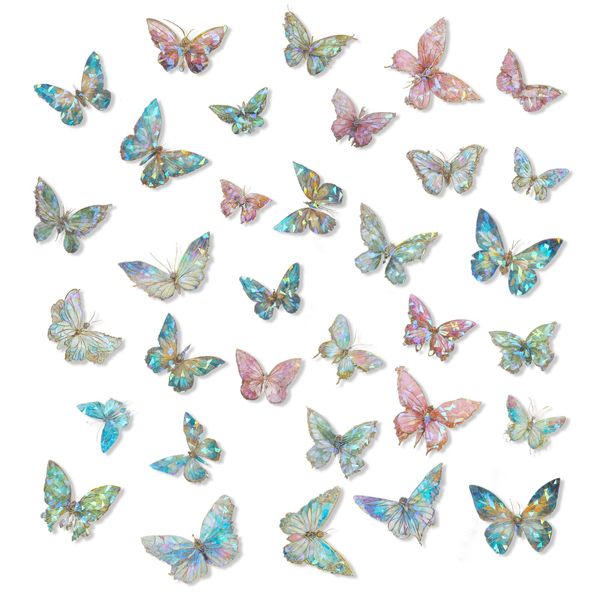 80 Stück Schmetterling Sticker Deko Eiskristalle Holografisch Glitzer Aufkleber Bunt Schmetterlings Aufkleber Vintage PET Scrapbooking Sticker für DIY Tagebuch Kalender Fotoalben Notizbuch