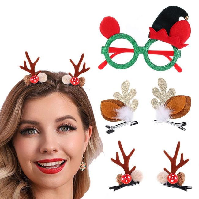 Jovono weihnachtshaarreifen erwachsene 5Pcs Weihnachten Rentier Haarspangen Party Brille Rahmen Lustige Neuheit Brillen Niedliche Haarspangen Festival Dekorationen Haar Zubehör Geschenke(C)