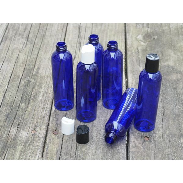 2 Oz. Empty Plastic BLUE PET Bottles w/black dispensing cap Travel size 10 PACK