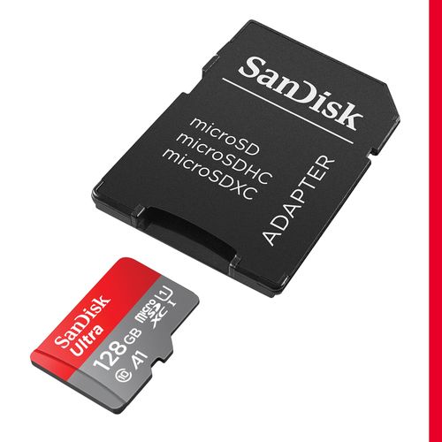 SanDisk Ultra Android microSDXC UHS-I Memory Card 128 GB + Adapter (for Smartphones and Tablets, A1, Class 10, U1, Full HD Videos, up to 140 MB/s Read Speed) Single Pack